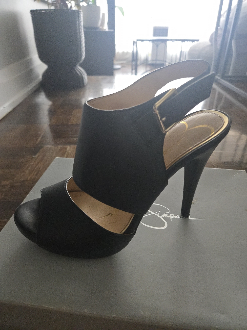 Black Open-Toe Slingback Heels - Unbranded